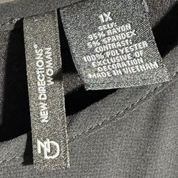 New Directions Black Studded Top Women 1X Short Sleeve Blouse Casual Chic - Picture 4 of 8